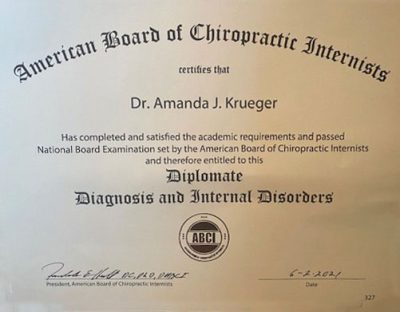 Dr. Amanda J. Krueger certificate